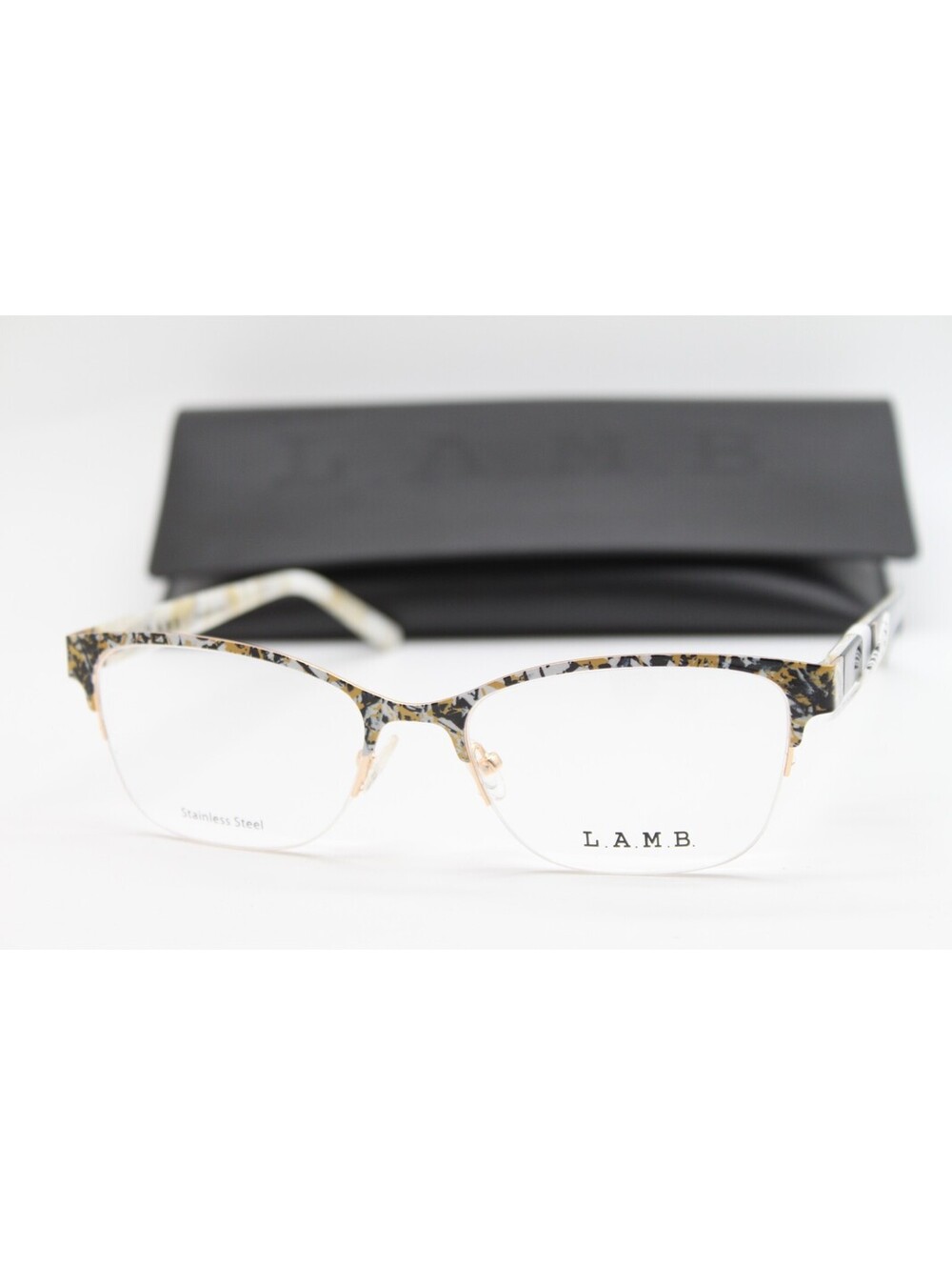 NEW L.A.M.B. LA091 GLD GOLD PEARL AUTHENTIC EYEGLASSES W/CASE 55-18
